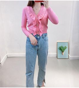 여성을위한 새로운 m-aje 주름 v- 넥 핑크 니트 탑