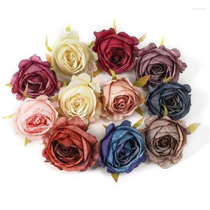 Flores decorativas de seda rosa cabeça artificial 7 cm falso para decoração de casa casamento de natal decoração de casamento artesanato grinalda acessórios