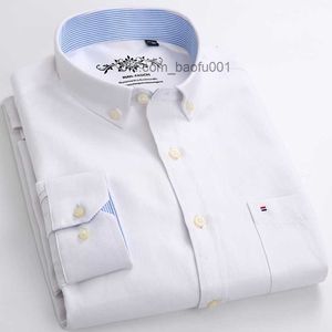 Men's Casual Shirts Men's Casual Shirts Plus Size Solid Oxford Dress Shirt Single Patch Pocket Long Sleeve Regular-fit Button-down Thick Z230704