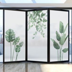 Vases Privacy Windows Film Decorative Green Leaves Stained Glass Window Stickers No Glue Static Cling Frosted Windows Film for Home