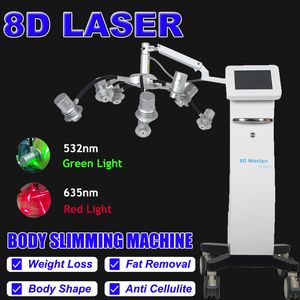 8D Laser Body Slimming Machine Dual Laser 532nm 635nm Weight Reduction Fat Removal Cellulite Reduction 8 Treatment Heads Beauty Equipment