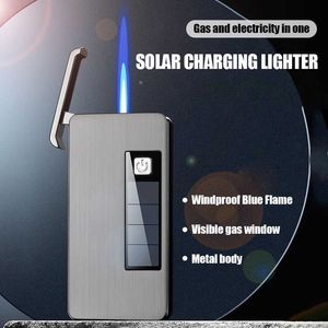 2022 New Creative Inflatable Solar Rechargeable Metal Jet Flame Cigar Gas Visual Torch Lighter WQFJWithout