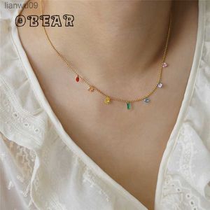 Colorful Geometric Zircon Pendant Necklace Women Stainless Steel Plating 18K Gold Personality Wedding Jewelry L230704