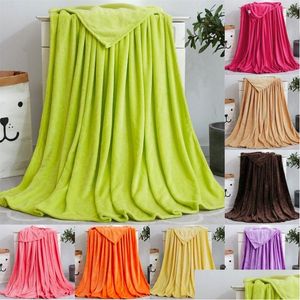 Blankets Coral Fleece Blanket Solid Color Flannel Winter Warm Soft Bedroom Throw Portable Light Weight Quilt Drop Delivery Home Gard Dhew6