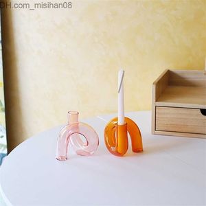 Candle Holders Glass Candle Holder Home Decore Vase Room Decoration Accessories Dining Table Decor European Wedding Z230704