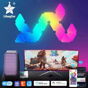 Luci WIFI Smart LED Triangle Ambient Night RGB Applique da parete TUYA APP Controllo vocale dimmerabile Sala giochi TV Sfondo Decorazioni per la camera da letto HKD230704