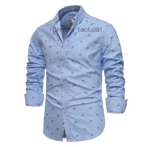 Fritidsskjortor för män tryckta skjorta i 100 % bomull Herr Casual Slim Fit Lapel Long Sleeve 's Spring High Quality Oxford för Z230707