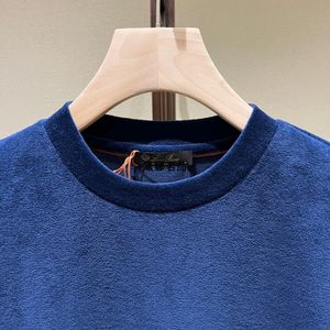 mens t shirts Spring and Summer Silk Cotton Velvet Round Neck Short Sleeve Blue T-shirt