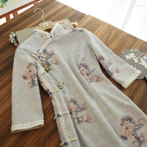 Ethnic Clothing 2023 Spring Autumn Women Chinese Qipao Traditional Vintage Elegant Modern Improve Cheongsam Fashion Long Sleeves Slim Dress