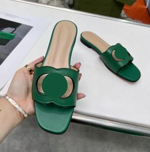 2023 Slipper leather cutout sandal slippers slide Women's Interlocking Cut-out Sandals Shoes Lady Flip Flops Slip On Beach Slide Flat Casual Walking Footwear EU35-43