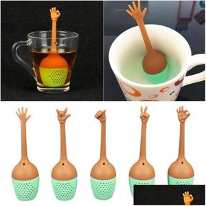 Coffee Tea Tools Sile Hand Gesture Infuser Reusable Thumb Ok Yeah Palm Love You Style Herbal Spice Drop Delivery Home Garden Kitch Dh4Lb