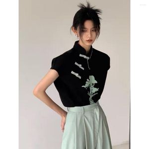 Etniska kläder sommar gotisk stil Stativ krage Handgjord knapptryckt ärmlös Tang kostym väst Kvinnor kinesiska Cheongsam Toppar Modern Qipao