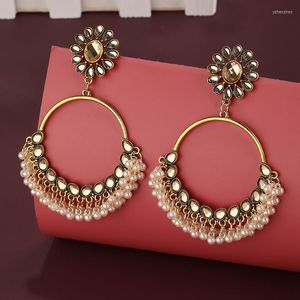 ブラブライヤリング高級コーヒージルコン花嫁ウェディングイヤリングファム Jhumka ジュエリーパールタッセルクリスタルフラワーラウンド S 女性のための