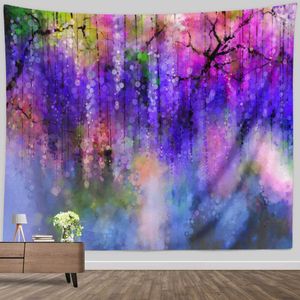 Tapestries Watercolor Flower Tapestry Colorful Floral Wall Hanging Purple Artwork Tapestries Bedroom Living Room Dorm Decor Mural Blanket