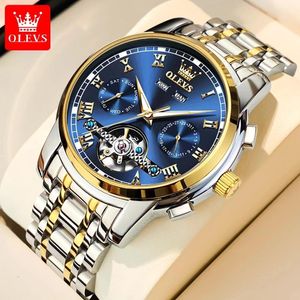 Suits Olevs Automatic Mechanical Watch for Men Date Calendar Skeleton Wristwatch Stainless Steel Classic Business Mens Watches 6607