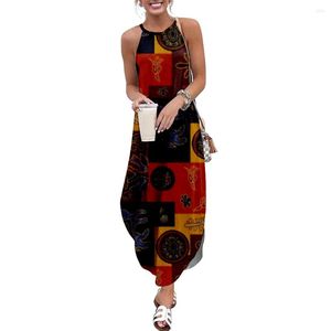 Sukienki swobodne kobiety Maxi vintage splicing drukowane bez rękawów przyczynowa letnia sukienka plażowa Sojinm Sling Długa odzież uliczna