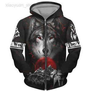 Erkek Hoodies Serin 3D Kurt Baskılı Fermuarı Hoodies Moda Erkekler/Kadın Sokak Giyim Kapşonlu Ceket UNISEX RASID Hip Hop Kazak HKD230704