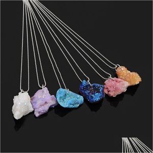 Colares com Pingente Chegada Cristal Natural Pedra de Quartzo Geométrica Druzy Cura Pedra Preciosa Conta Corrente Gargantilha Para Mulheres Moda Gota Del Dhmwb