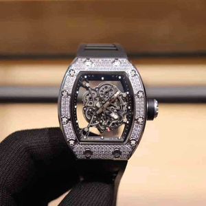 Richard's Mille Wrist Cool Rakish Watches Mechanical RM055 Mens Business Leisure Full Diamond Case Black Tape Swiss Movem High Quality Original