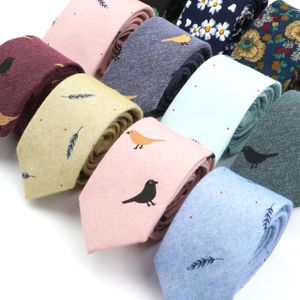 Tie Clips Mens Ties 6cm Classic Cotton Handmade Skinny Neck For Wedding Casual Neckties Suits Bird Flower Print Necktie Cravat Gift 230704