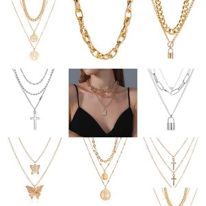 Pendant Necklaces Bohemia Mti Layer Key Lock Chunky Choker For Women Portrait Cross Tree Of Life Chains Fashion Party Jewelry Drop D Dhryt