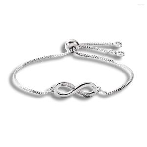 Link Bracelets Eif Dock Luxury Silver Color Infinity Adjustable Bracelet For Women Cubic Zirconia 8 Word Friend Gift Dropship