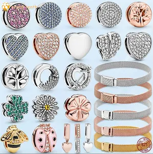 925 Sterling Silver for pandora charms authentic bead Butterfly Heart Circle Clip Reflexions Beads charm set