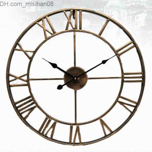 Wall Clocks Nordic Roman Numeral Metal Wall Clocks Retro Hollow Iron Round Art Black Gold Large Outdoor Garden Clock Home Decoration 40/47CM Y200110 Z230706