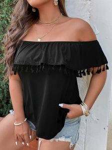 Женская футболка плюс размер Black Fashion Tshirts 2023 Summer Slash Drinke 4xl Элегантные блузки для пухлых сексуальных повседневных пляжных вечеринок 230705