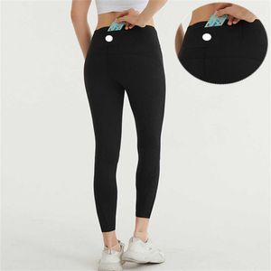 Ll-118 Calça de Yoga Feminina Leggings Ninth Pants Fitness Macio Cintura Alta Bolso Traseiro Elevador de Quadril Elástico Casual Jogging Mulher 23ss