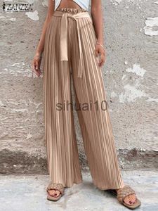 Damenhosen Capris 2023 ZANZEA Damen Übergroße Bürohose mit Selbstgürtel, plissierte lose Hosen Pantn Palazzo Sommerhose mit hoher Taille und weitem Bein J230705