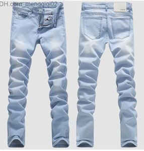 Men's Jeans HOT 2016 Outdoor Cowboy Bleaching Washed Feet Casual Boom Elastic Male Pencil Pants Denim Boys Hip Hop Light Blue Biker Jeans Z230711