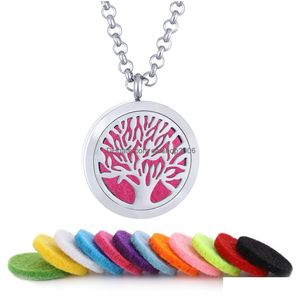 Pendant Necklaces High Quality Aromatherapy Essential Oil Diffuser Stainless Steel Chain Tree Of Life Floating Locket Necklace For D Dhpct