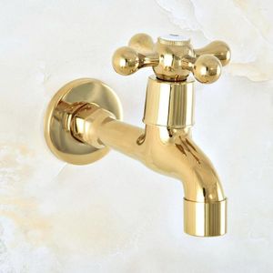 Bathroom Sink Faucets Gold Color Brass Wall Mount Mop Pool Outdoor Garden Faucet Laundry Water Tap Dav144