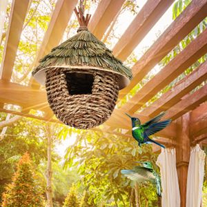 Leathercraft affascinante decorativo colibrì casa intrecciata a mano appesa al nido di paglia di erba naturale uccellino per giardino giardino ufficio da giardino interno