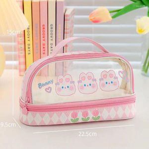 Kawaii Pencil Case Double Layer Large Capacity Pen Bag Cartoon Portable Box School Student Supplies Stationary Organizer