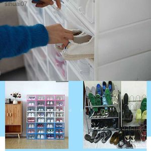 2020 New 6pc Foldable Clear Shoes Storage Box Plastic Stackable Shoe Organizer Home garden L230705