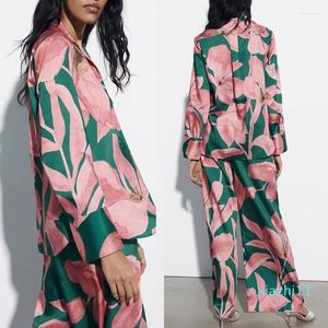 Conjunto de calças femininas de duas peças verão primavera para mulheres blusas femininas retas flores