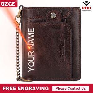 Portfel z łańcuszkiem zabezpieczającym przed kradzieżą z kieszonką na monety z prawdziwej skóry Business RFID etui na karty kredytowe torebka Vintage PORTFOLIO Portomonee