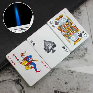 Creative Poker Shape Windproof Blue Flame Lighter Metal Cool Straight Gas Cigarette Smoking Set Small Toy Wholesale H2RW No