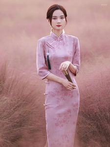 Etniska kläder Vår Elegans Asiatisk klänning Rosa Cheongsam Kvinnor Smal kinesisk stil Vintage Mode Modernt Förbättra Unga flickor Qipao