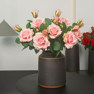 Decorative Flowers 4Pc 2Head Curle Rose Flower Moisturizing Feel Fake Wedding Arrangement Party Home Living Room Deco Ornaments