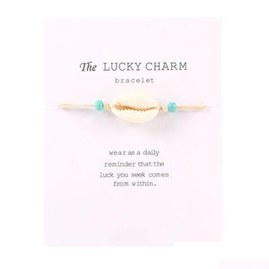 Charm Bracelets Natural Shell Bracelet With Lucky Card Beach Seashell Colorf String Rope Chains Adjustable Bangle For Women Men Fash Dhid0