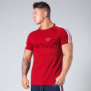 メンズ Tシャツ ラグラン袖サイドストライプジムランニングメンズ Tシャツスポーツ Tシャツボディービルフィットネス男性ワークアウト綿 Tシャツトップス J230705