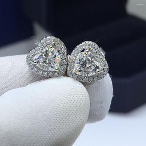 Kolczyki sztyfty Srebro 925 Oryginał Razem 4 Ct Brylantowy szlif Diament Test Przeszłość D Kolor Serce Moissanite Ślubne kolczyki sztyfty Biżuteria z kamieniami szlachetnymi