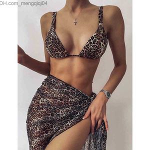 Badkläder för kvinnor Sexig Leopard Bikini Baddräkt Dam Mesh High Cut Micro String Bikinis Set Badkläder Dam Baddräkt 3-delad Set Baddräkter Z230705