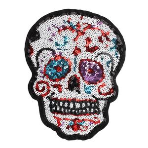 Halloween große paillettenbesetzte Totenkopf-Stickerei-Patch-Tasche zum Aufnähen von Applikationen, dekoratives Kleidungszubehör284t