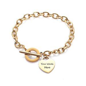 Chain Free Custom Engraving Name Charm Love Bangle Bracelet for Women Stainless Steel Friendship Personalized Customized Jewelry 230704