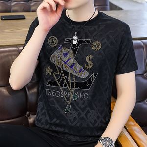 Camiseta de seda masculina Hot Diamond Ice de manga curta verão 2023 com gola redonda, secagem rápida, gelo, respirável, fina, top