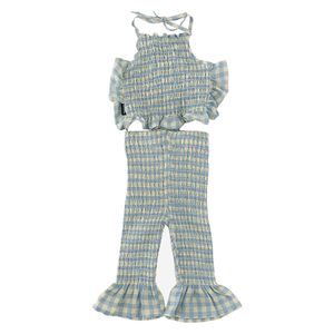 Jerseys Summer Toddler Girl Cotton Sleeveless Lattice Backless Top Flared Pants Daily Wear Outfits 230704